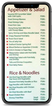 menu affiché sur un smartphone via le scanne d'un QR-Code