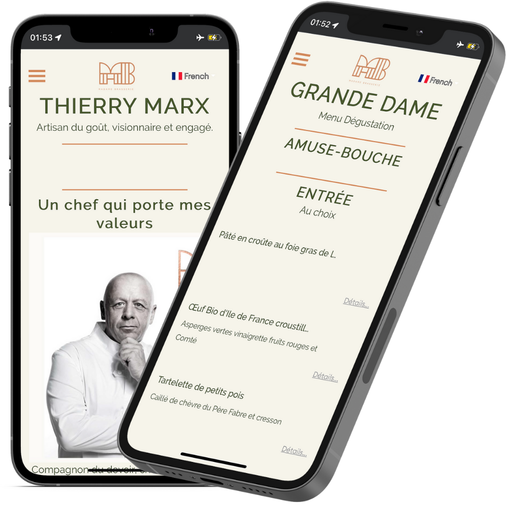 Notre interface WiiCmenu de menu digital du restaurant Madame Brasserie